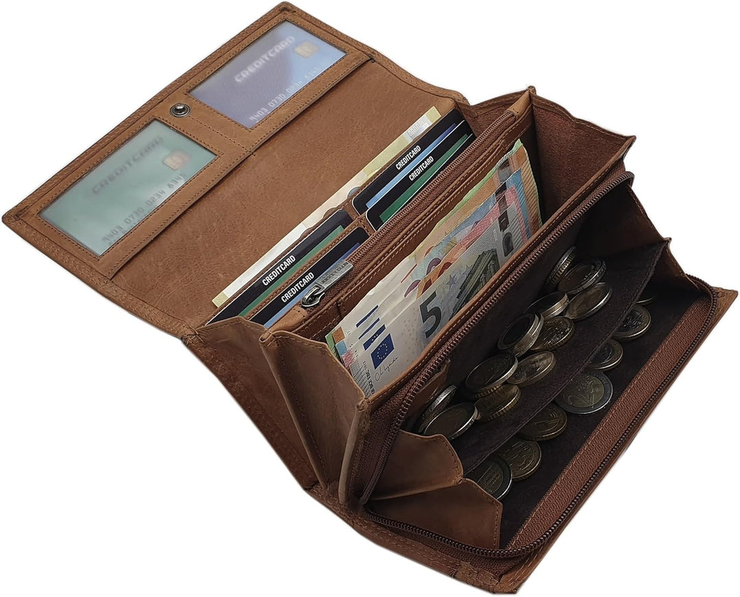 Grosse Rindleder Damen Geldbörse / Geldbeutel / Portemonnaie / Geldtasche mit Schmetterling-Motiv od