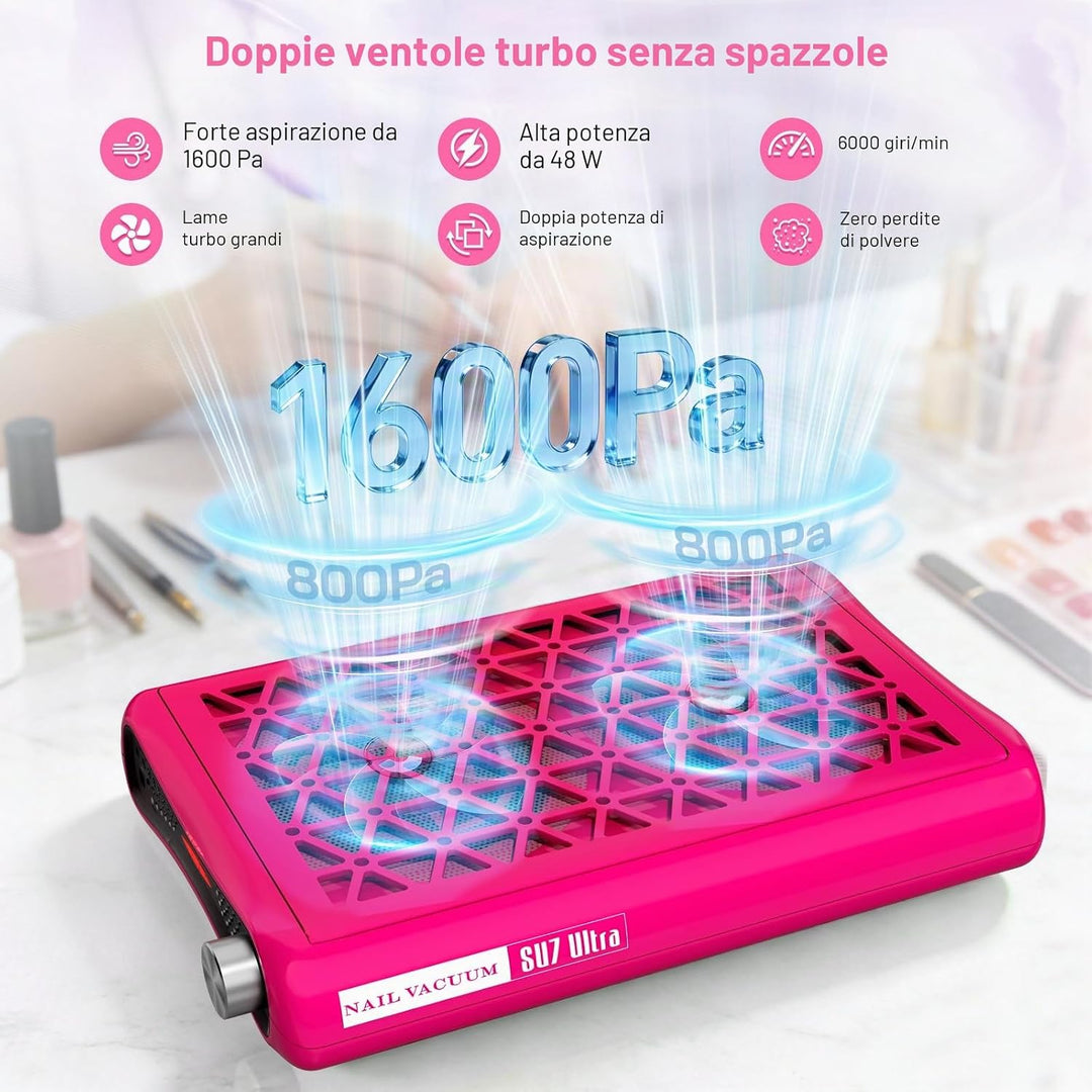 Nagelstaubabsauger Kabelgebunden, Dual-Turbo Ventilator mit 1600 Pa Saugleistung, 30 Filterpapieren,