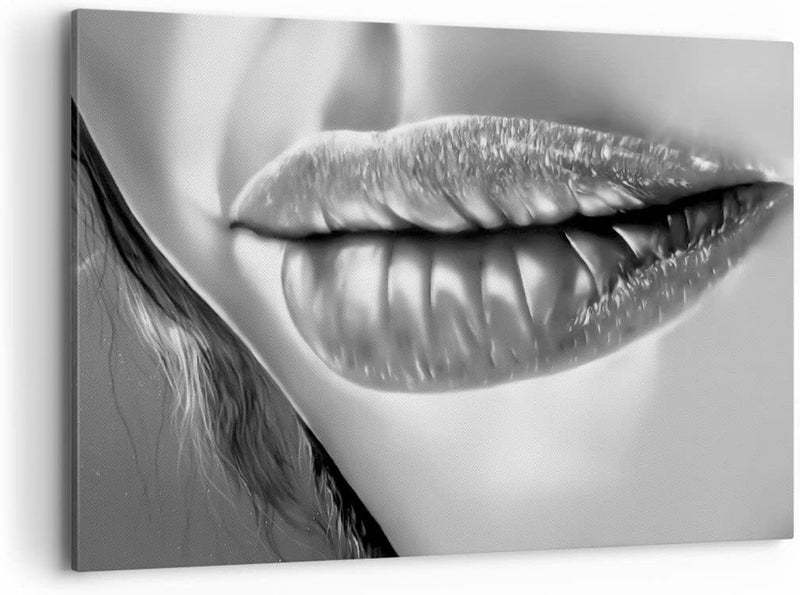 Bilder auf Leinwand 100x70cm Leinwandbild Lippen Gesicht weiblich Lippenstift Gross Wanddeko Bild Sc