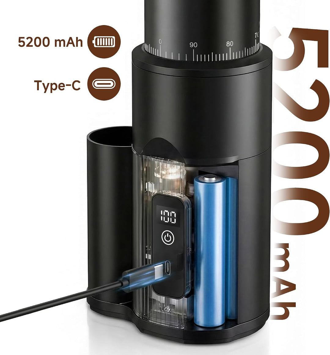 HIBREW G5mini Kabellose Tragbare Kaffeemühle, 5200-mAh-Akku