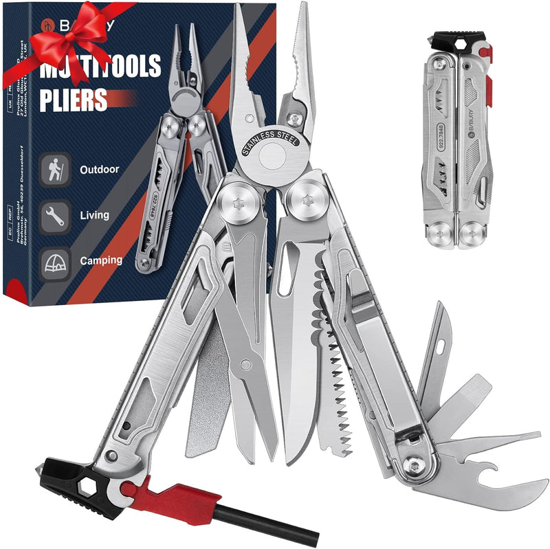 BIBURY Multifunktionale Zange mit Feuerstein & Fensterbrecher, Faltbares Multitools für Männer Ideen