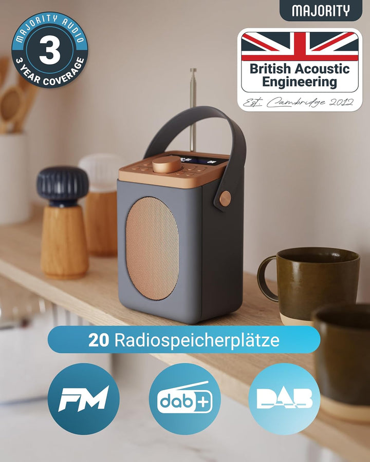 MAJORITY Little Shelford DAB Plus Radio | Küchenradio UKW mit Bluetooth | Radio Batteriebetrieben mi