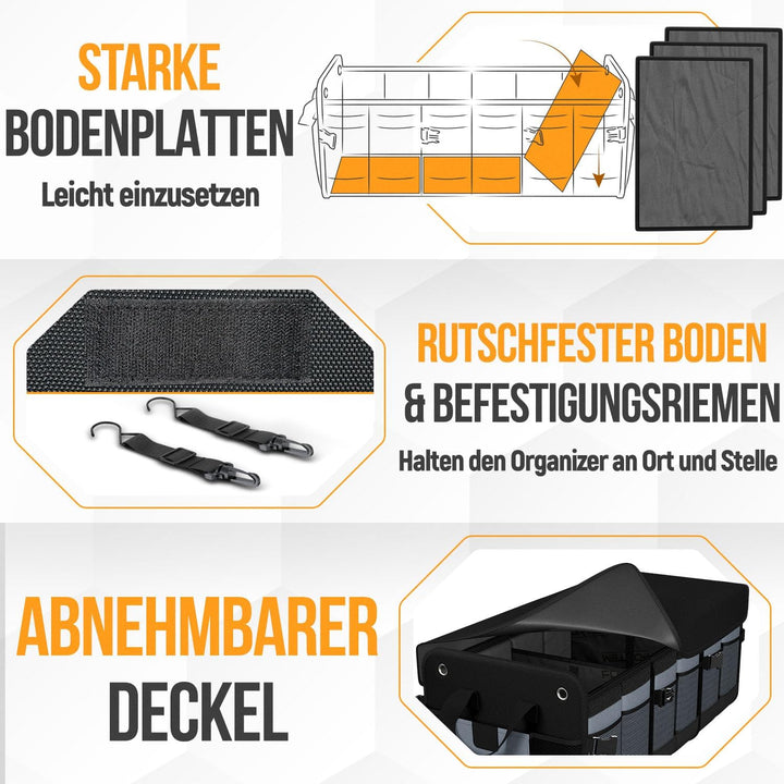 FORTEM Kofferraum Organizer, Kofferraumtasche, Zusammenklappbarer Auto Kofferraum mit Fächern, Rutsc