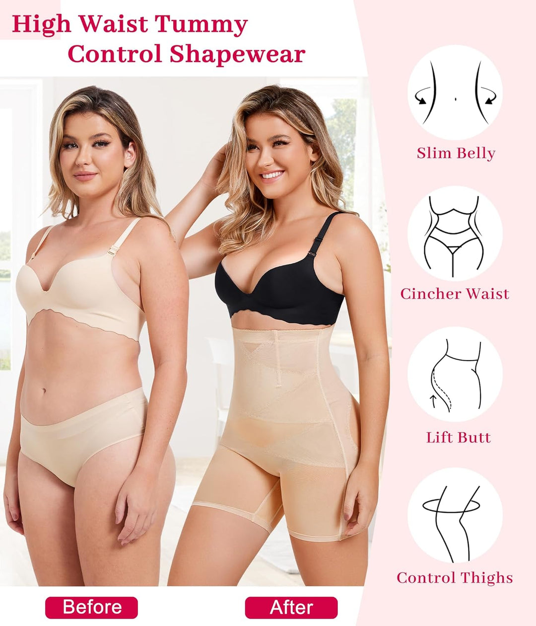 KUMAYES Bauchweg Unterhose Damen Shapewear Hohe Taille Bauchkontrolle Höschen Shaping Unterwäsche Le