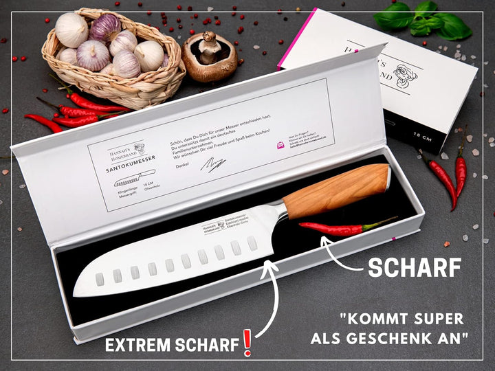 Hannah's Homebrand Santoku Messer & Sushi Messer - verblüffend scharfes Küchenmesser 18 cm Klinge -