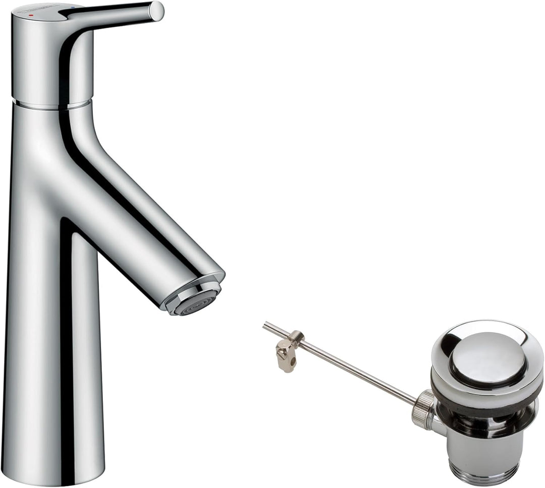 hansgrohe Wasserhahn Talis S (Armatur mit Auslauf Höhe 100mm und Zugstangen-Ablaufgarnitur) Chrom