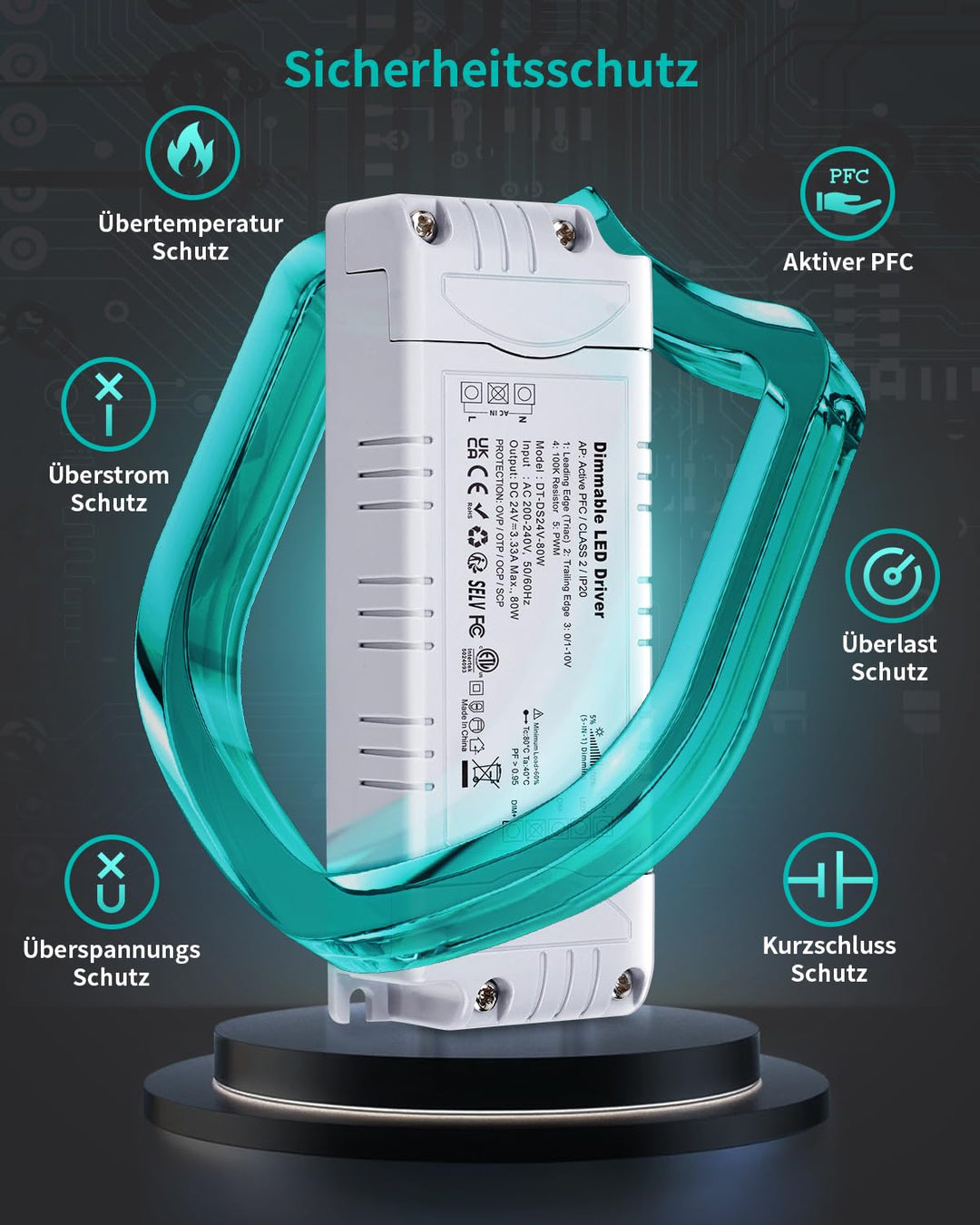 REYLAX LED Trafo 24V Dimmbar, Triac &amp; 0-10V &amp; 1-10V &amp; PWM &amp; 100k Widerstand, Dimmbar LED Netzteil 24