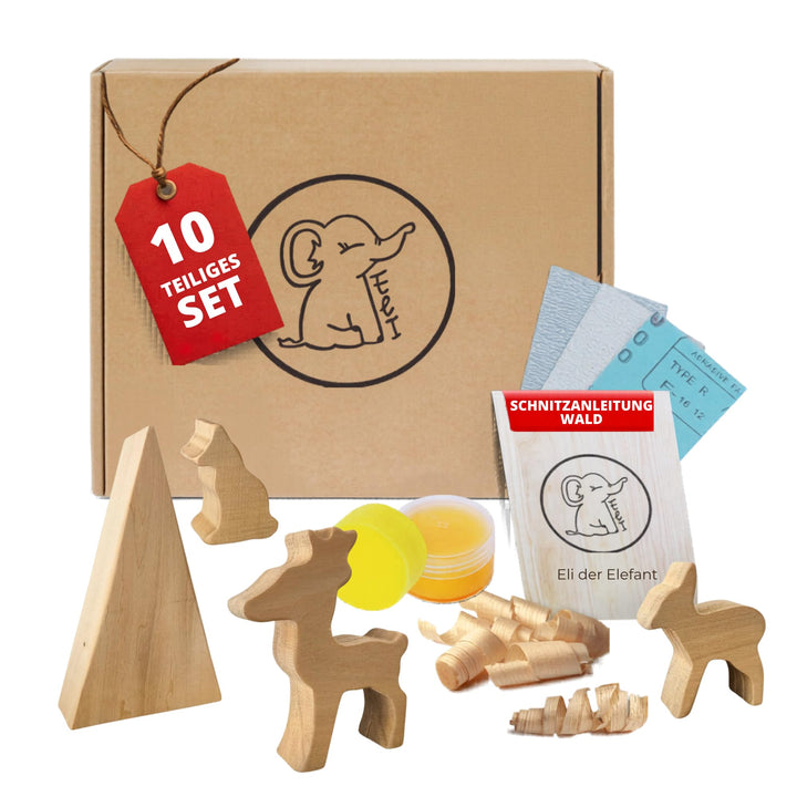 Eli® Lindenholz - Schnitzfiguren zum Schnitzen inkl. Schnitzanleitung für Kinder - Bastelset - Schni