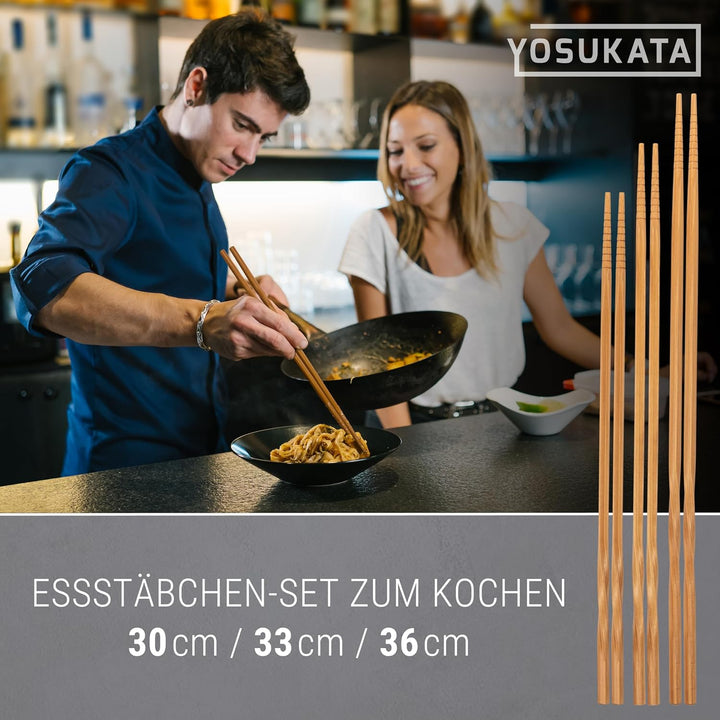 YOSUKATA Wok-Utensilien-Set – blauer Karbonstahl, 43,2 cm, Wok-Spatel, Wok-Schöpflöffel, 3 Paar Esss