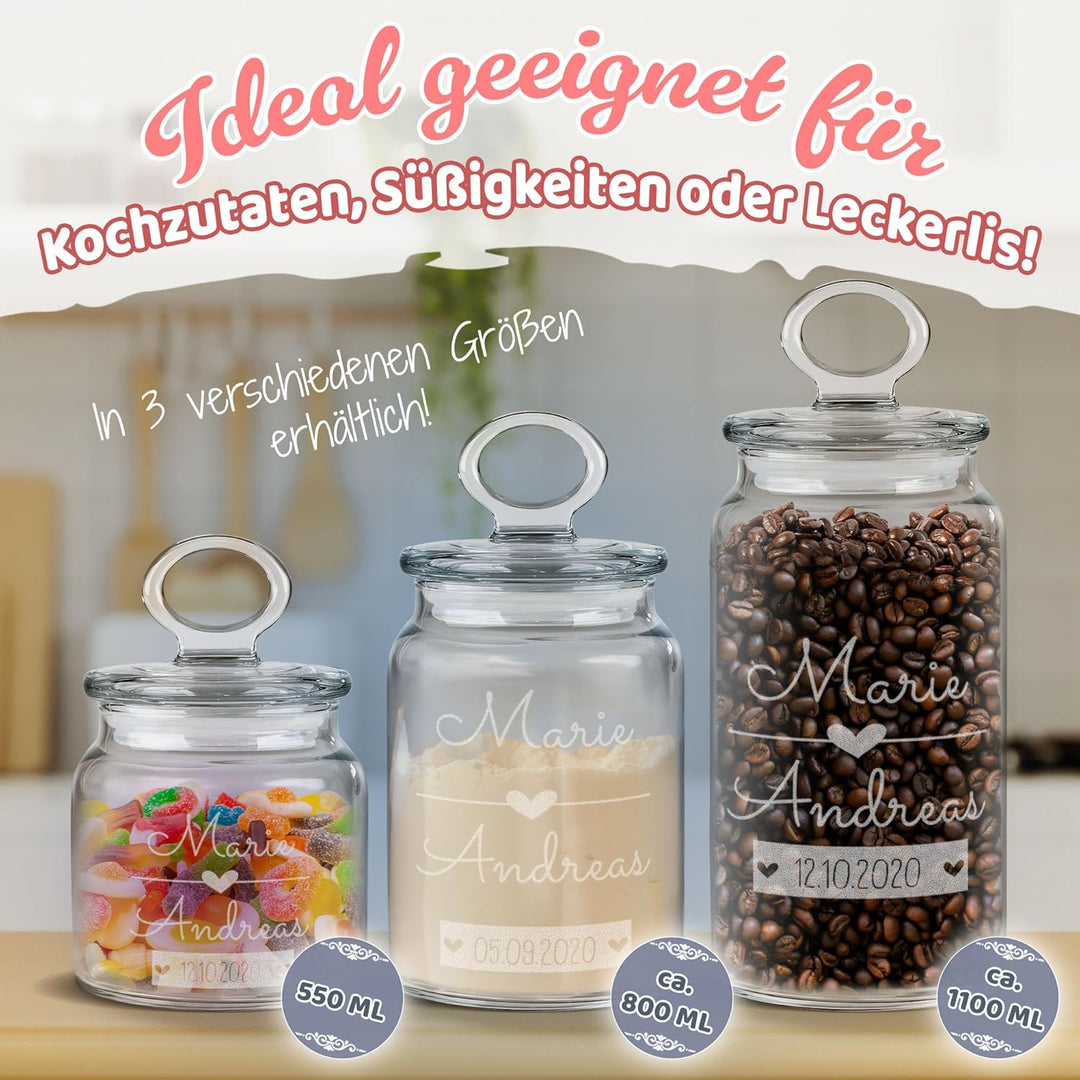 Print Royal PR Personalisierte Keksdose aus Glas mit Gravur - 1100 ml - 365 Gründe warum ich dich Li