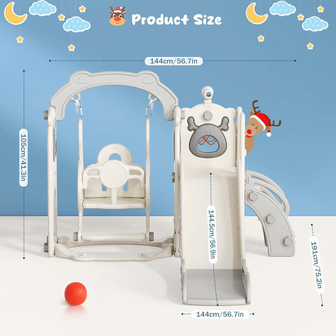 Krovtoy 6-in-1-Kleinkindrutsche, Kleinkindrutsche mit Weihnachtselchmotiv und Schaukelset, Babyrutsc