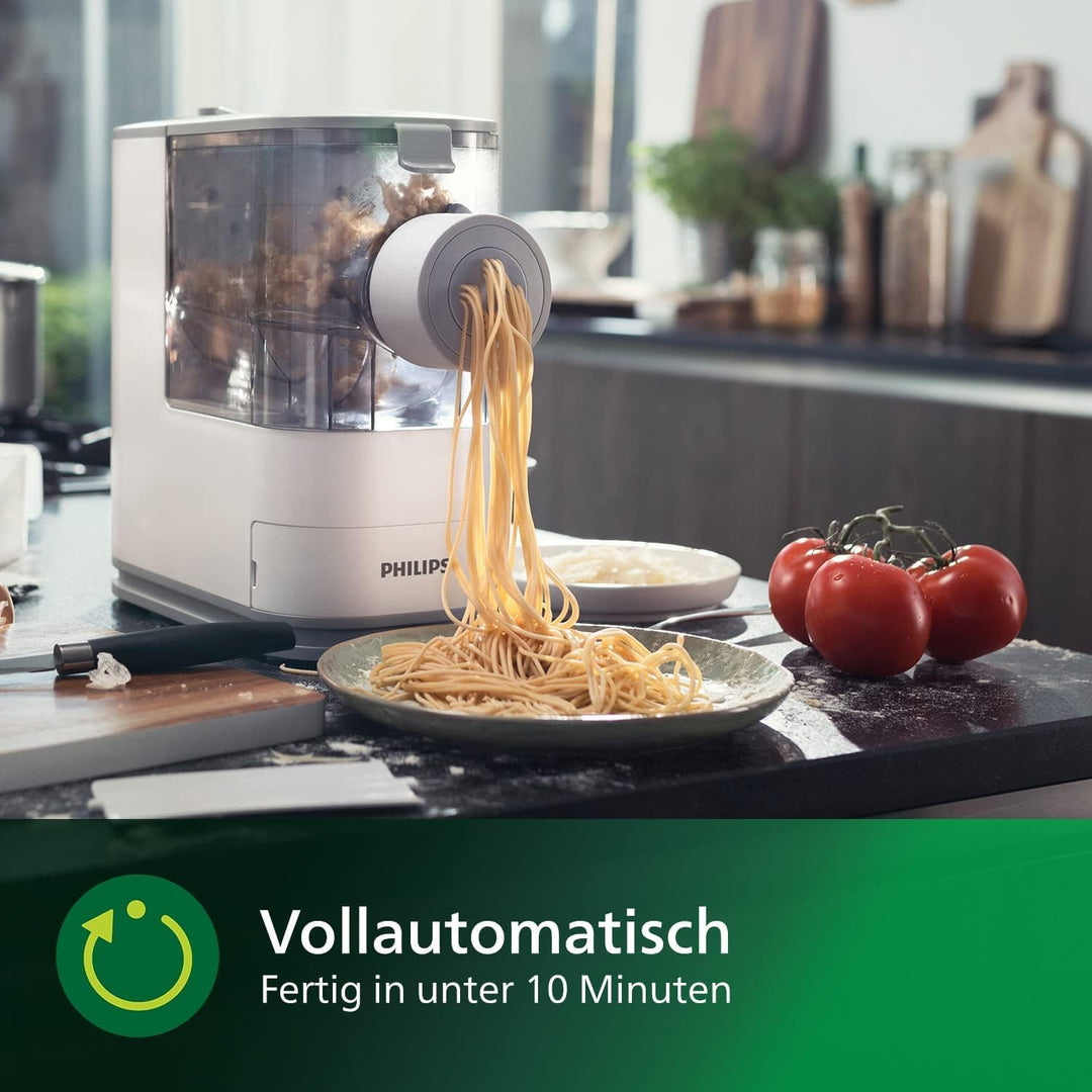 Philips Pastamaker – vollautomatisch, Wiegefunktion, 4 Formaufsätze, weiss/champagnerfarben