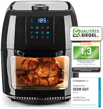 GOURMETmaxx Digitale XXL Heissluft-Fritteuse 9 Liter | Frittieren ohne Fett, Fritteuse, Ofen und Dre