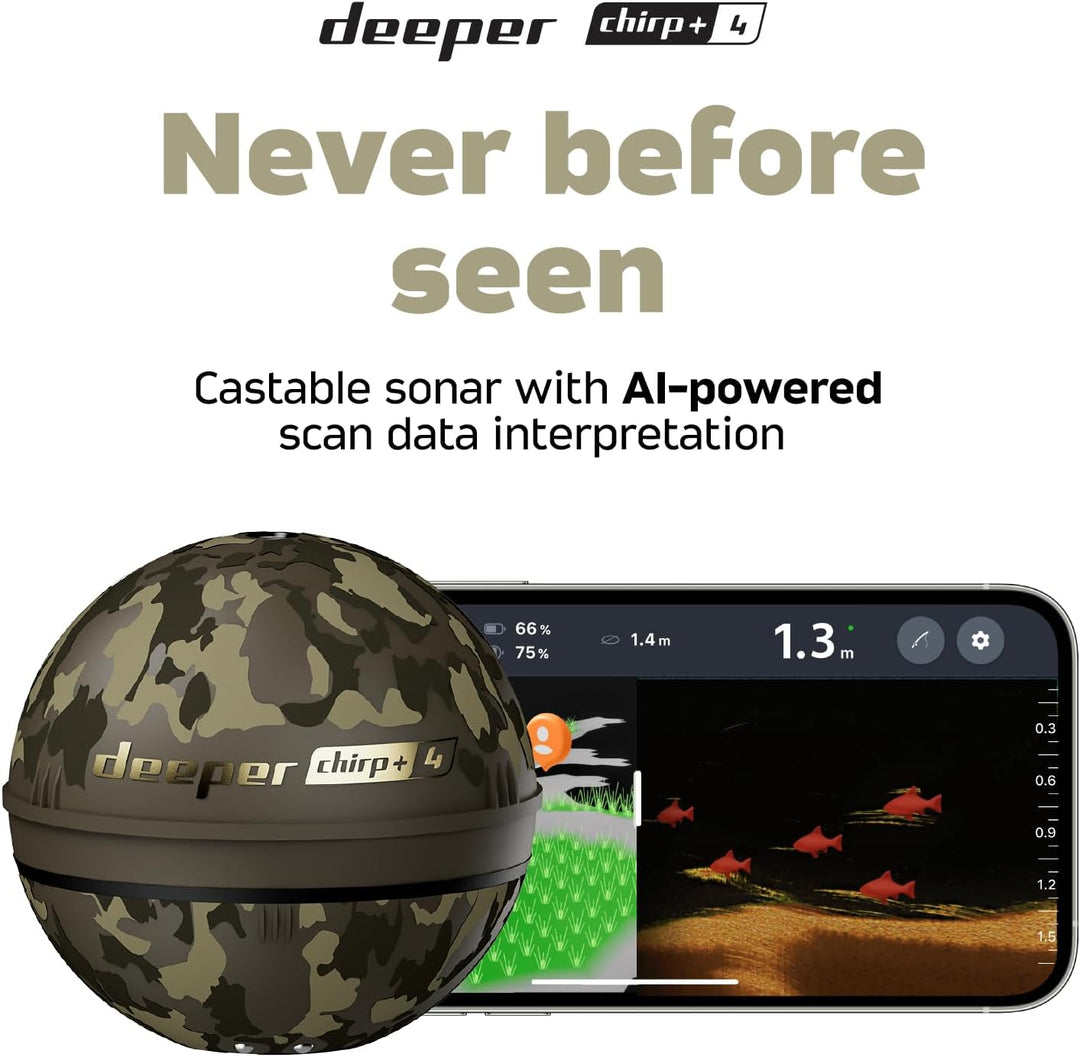Deeper CHIRP+ 4 KI-gesteuerter wurffähiger Fischfinder mit GPS – Tragbarer Sonar für Boot, Eis & Ufe