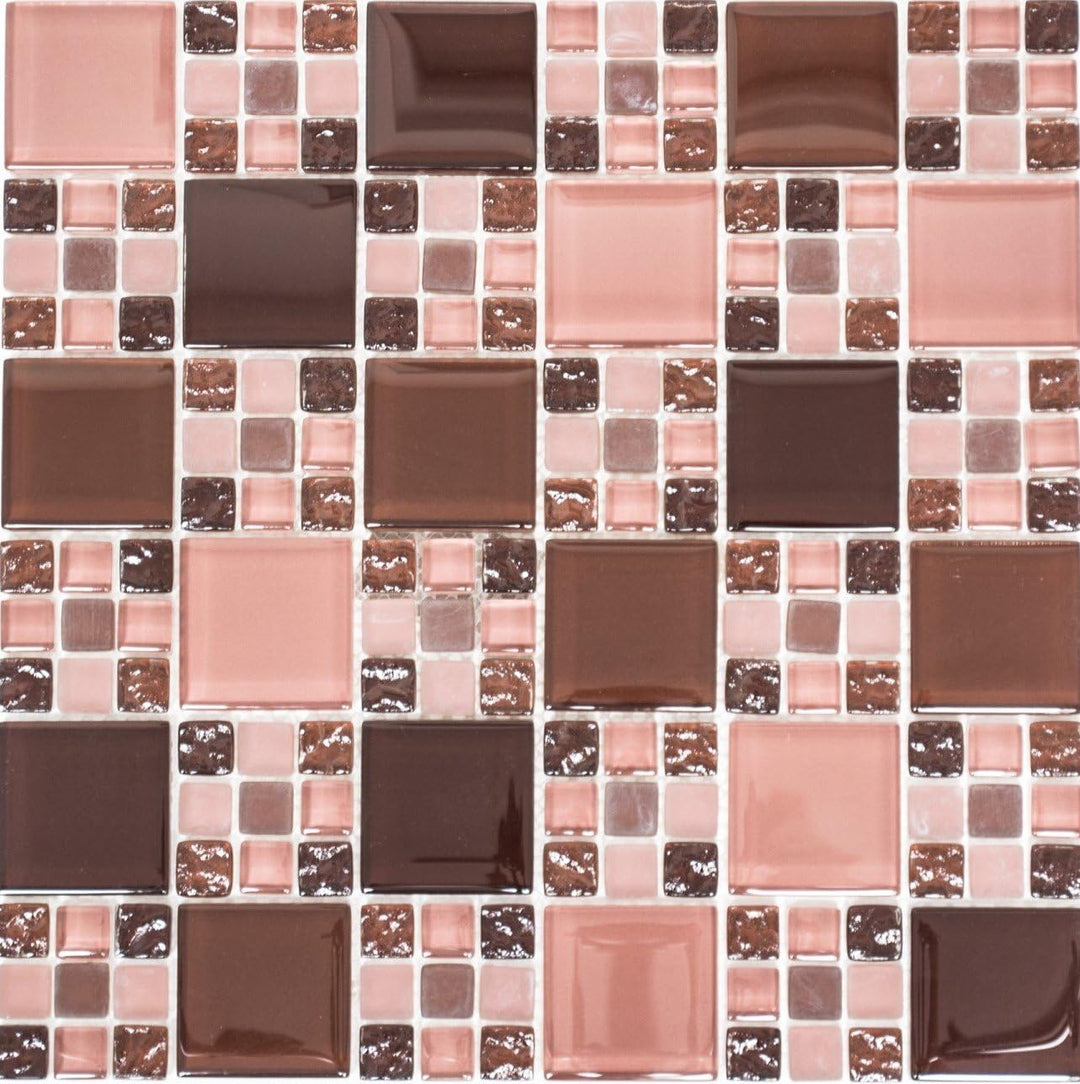 Mosaik Kombination Crystal mix bordeaux/bordeaux mattGlasmosaik Transluzent Transparent 3D Fliesensp