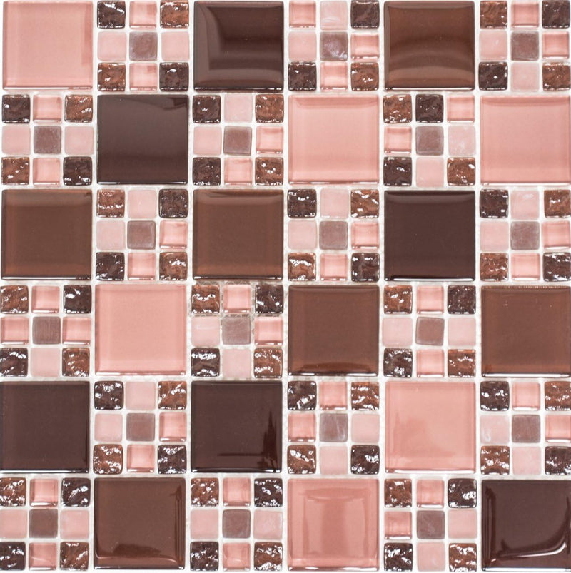 Mosaik Kombination Crystal mix bordeaux/bordeaux mattGlasmosaik Transluzent Transparent 3D Fliesensp