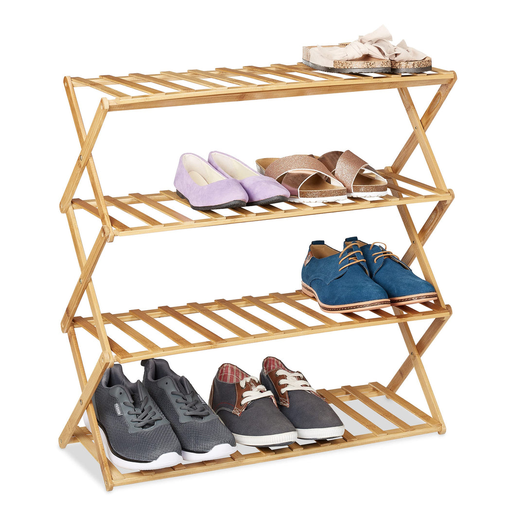 Relaxdays faltbares Schuhregal, 4 Ebenen, 12 Paar Schuhe, Zuhause & Camping, Bambus Schuhständer, HB