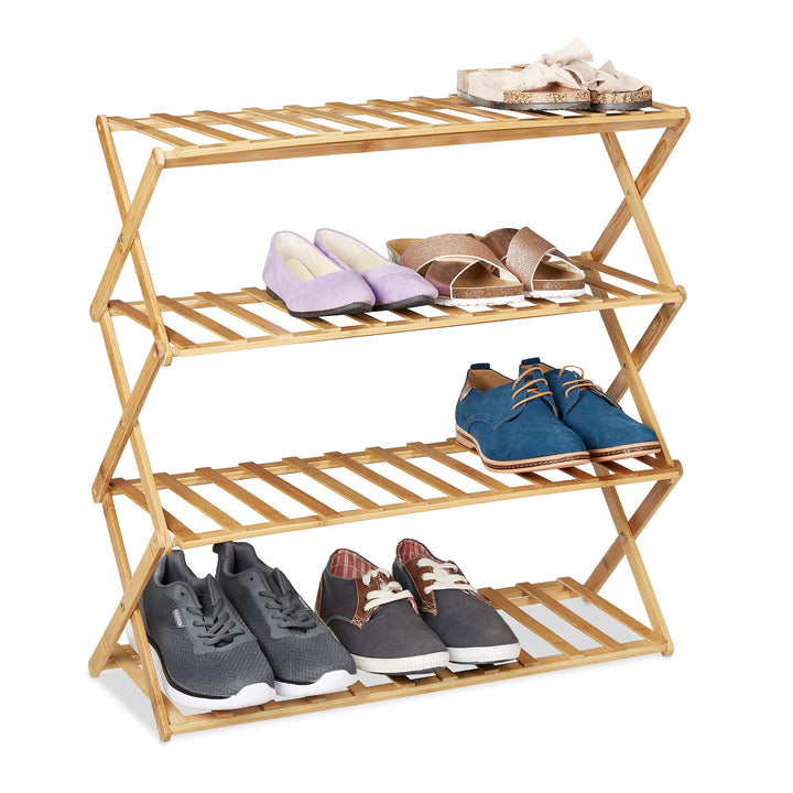 Relaxdays faltbares Schuhregal, 4 Ebenen, 12 Paar Schuhe, Zuhause & Camping, Bambus Schuhständer, HB