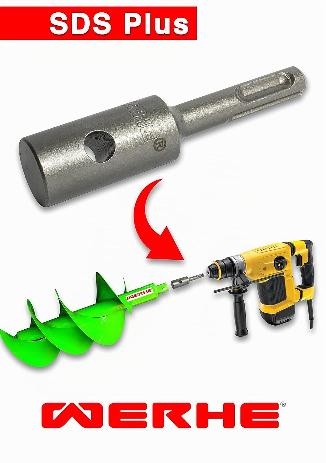 WERHE Doppelwendel Erdbohrer Ø80mm 80cm – Pfahlbohrer mit SDS Plus Adapter – Robust &amp; Präzise 80mm D