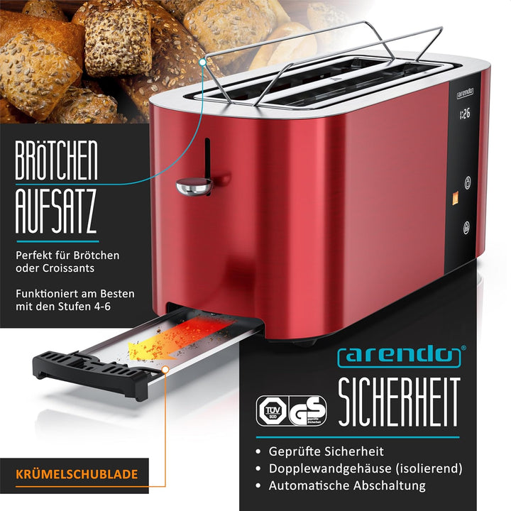 Arendo - Edelstahl Toaster 4 Scheiben Langschlitz - Touchscreen – Doppelwandgehäuse – 1500 W – Integ