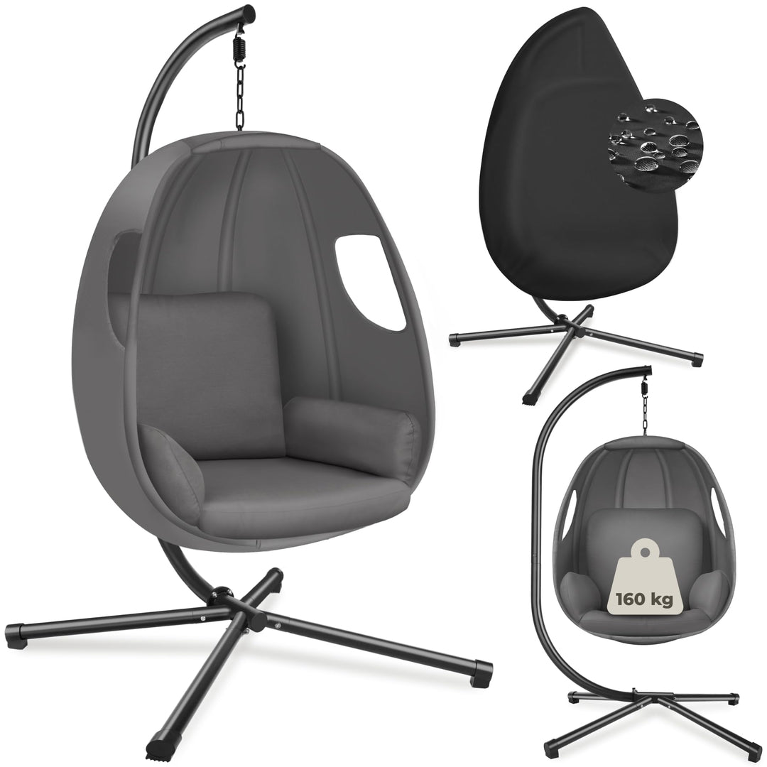 tectake® Hängesessel mit Gestell, Indoor oder Outdoor, Schaukel Sessel mit Kissen + Rückenkissen, Sc
