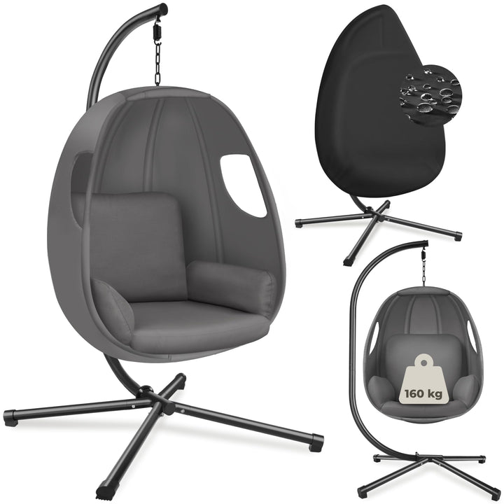 tectake® Hängesessel mit Gestell, Indoor oder Outdoor, Schaukel Sessel mit Kissen + Rückenkissen, Sc