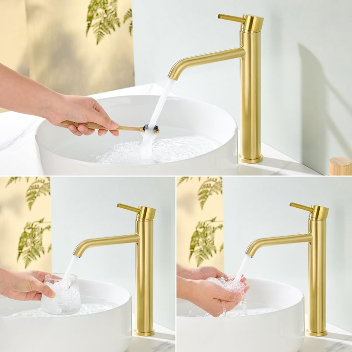 Waschtischarmatur Hoch, Wasserhahn Bad Gold für Aufsatzwaschbecken, Armatur Badezimmer Waschbecken,