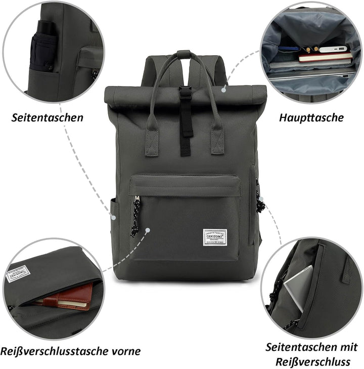 TANTOMI Laptop Rucksack, Rucksack Laptop Tasche 15,6 Zoll, Rucksack Damen und Herren weit öffenbar,