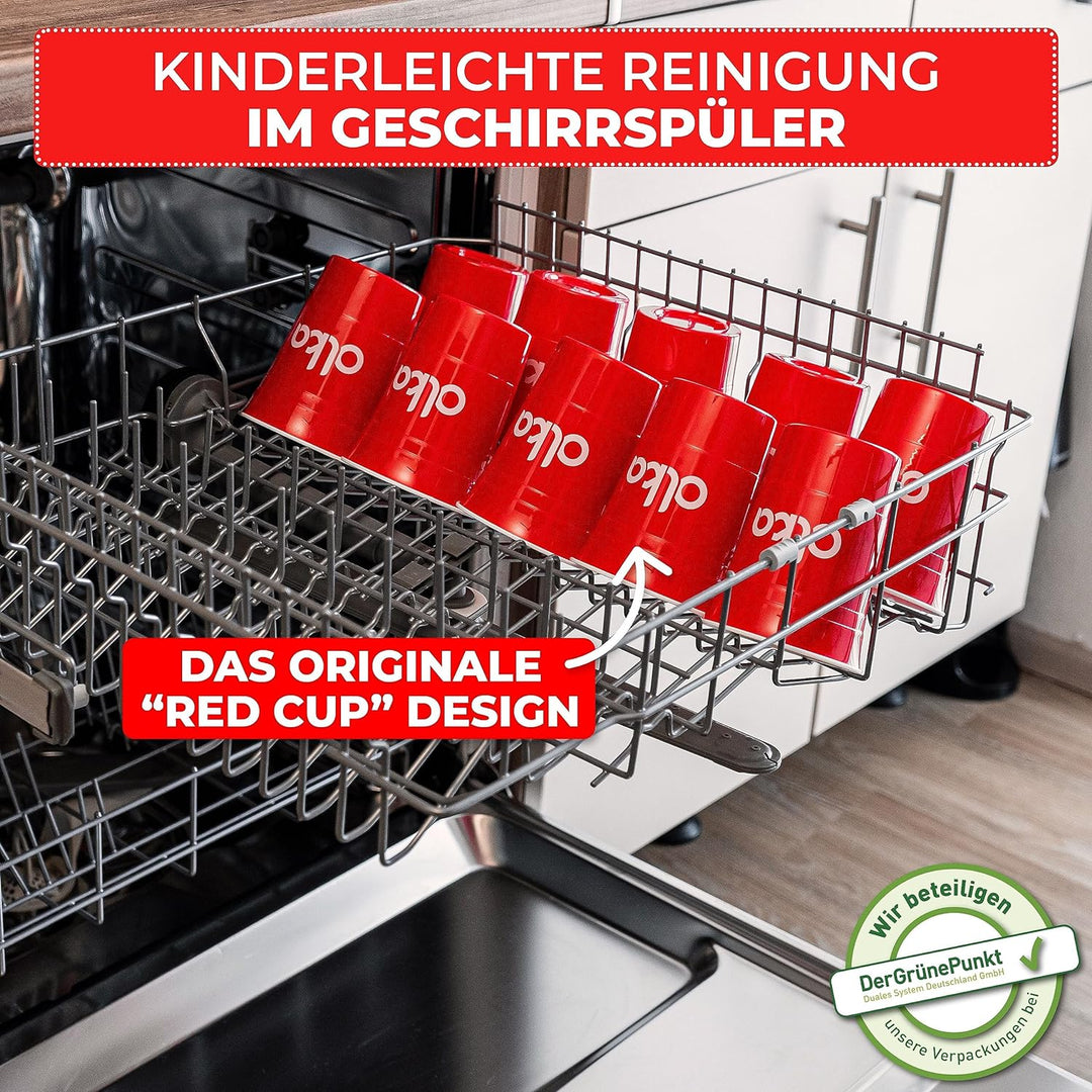 OLKA Hartplastik Partybecher in Premiumqualität | 20 Extra stabile und wiederverwendbare Redcups &amp; 3