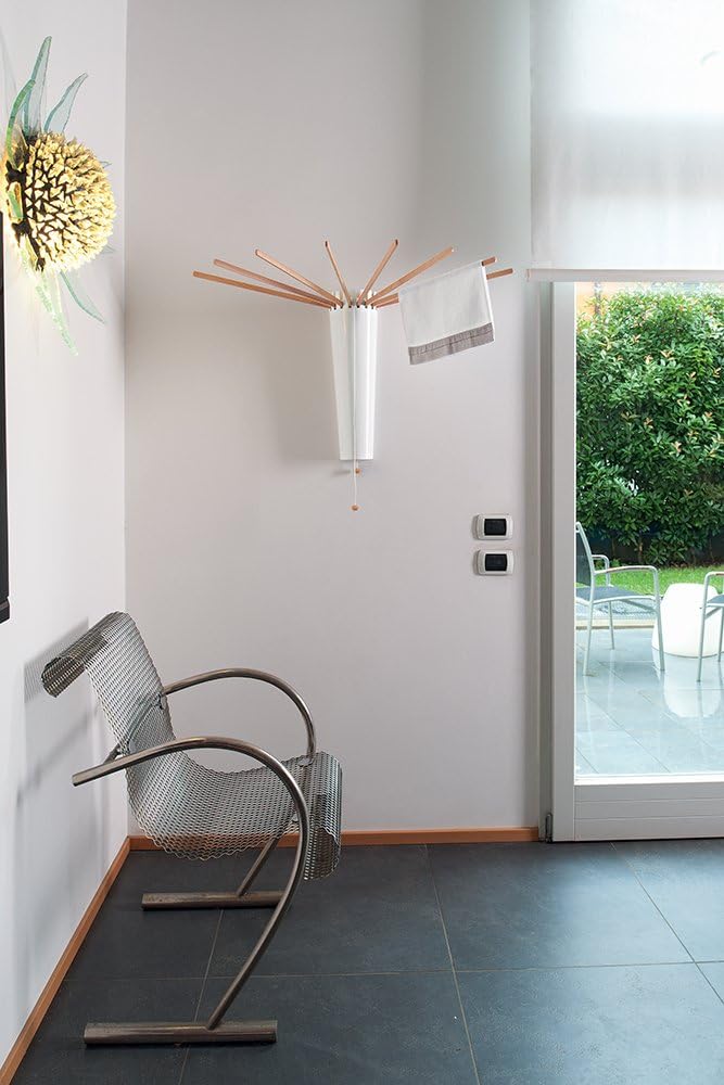 Foppapedretti Octopus Myhome Wäscheständer, Aluminium/PVC/Holz Buche, weiss, 112 x 112 x 121 cm Wand