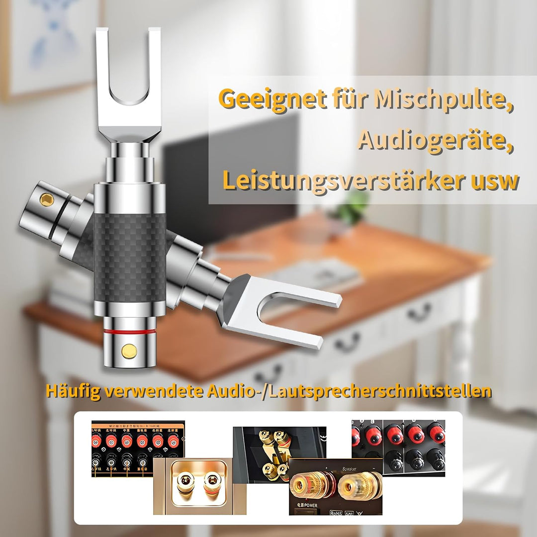 Tertullus 4 Stücke High End Kabelschuhe Gabelstecker Klemmen Verbinder Carbon Gabelweite 8,0 mm Voll