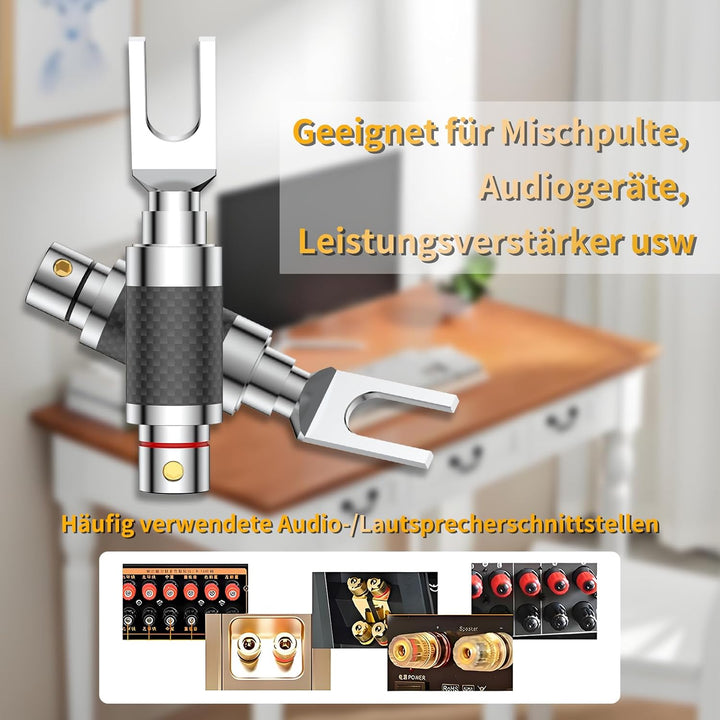 Tertullus 4 Stücke High End Kabelschuhe Gabelstecker Klemmen Verbinder Carbon Gabelweite 8,0 mm Voll