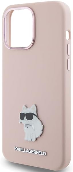 Karl Lagerfeld KLHCP15XSMHCNPP Hülle für iPhone 15 Pro Max 6.7" Rosa Silicone Choupette Metal Pin