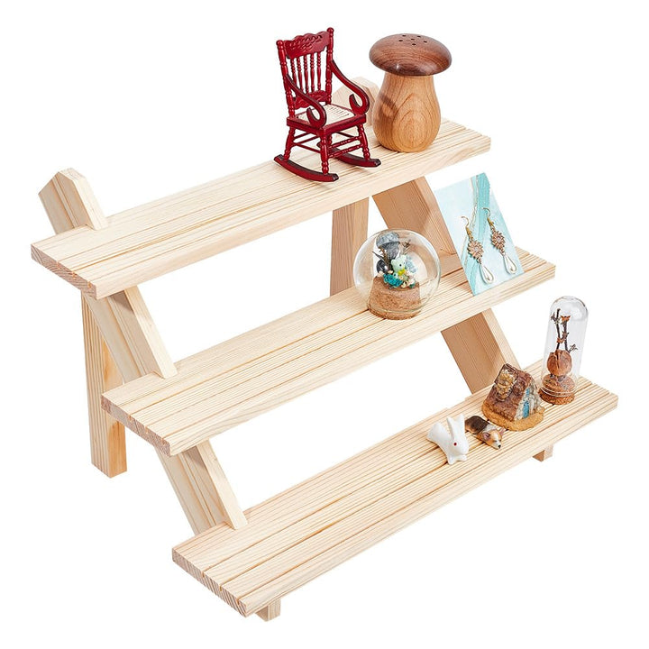 nbeads 3-Tier Log Retail Ohrring Display Riser, Ohrring Und Ringhalter Abnehmbarer Unbehandelter Hol
