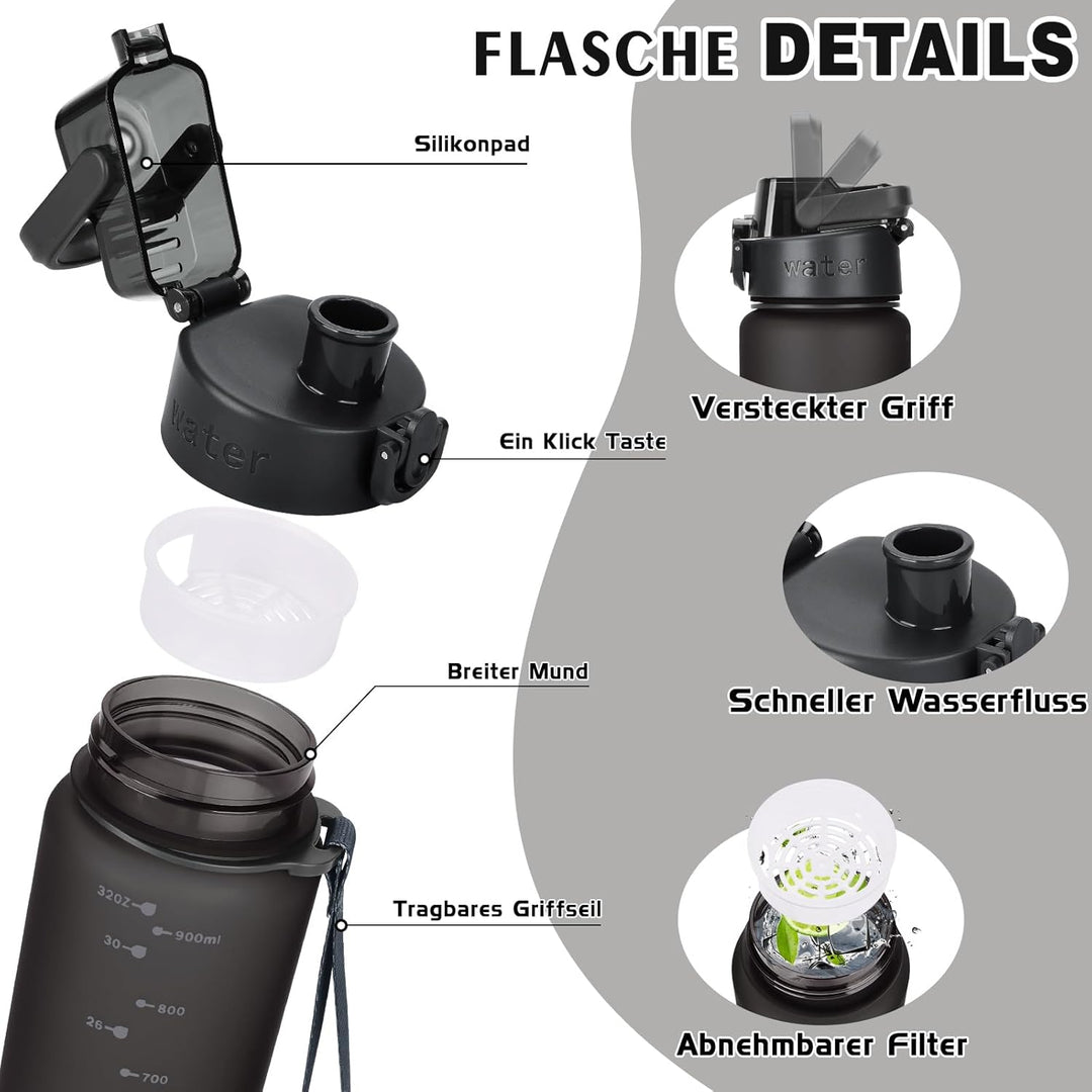 AOPREL Trinkflasche 1l, Wasserflasche BPA-Frei aus Tritan, Sport Trinkflasche Kohlensäure geeignet,