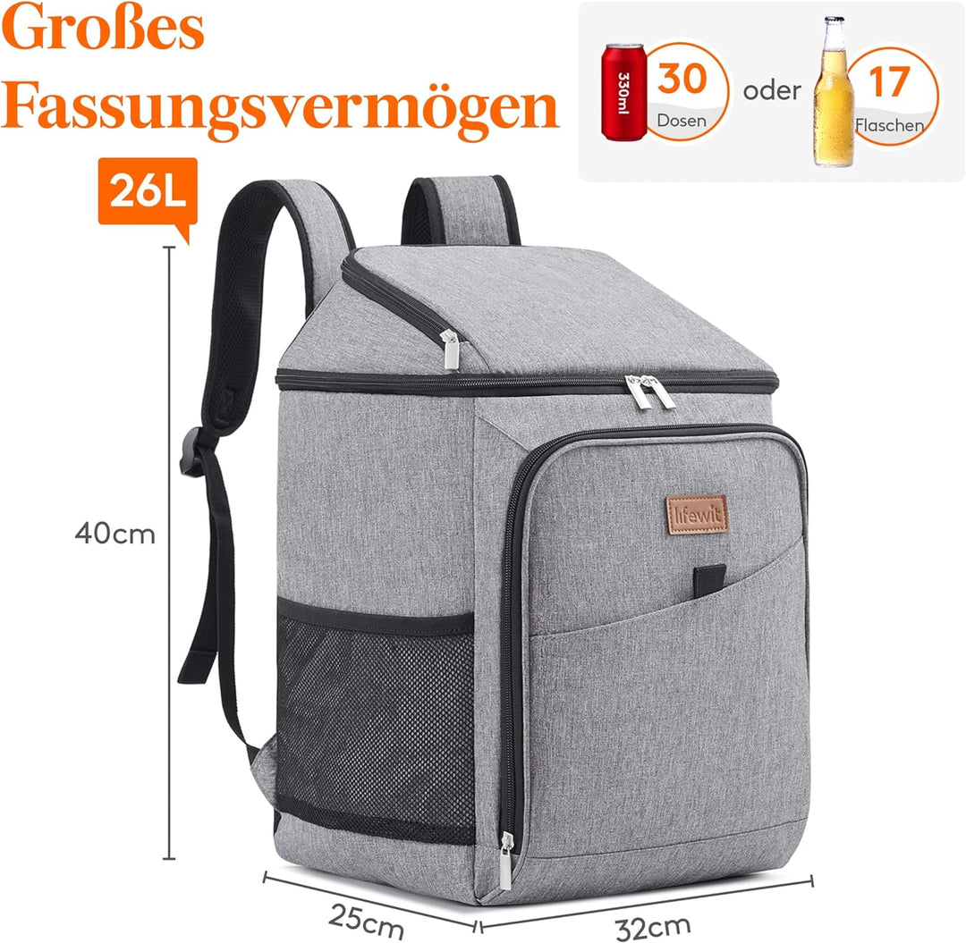Lifewit 26L Kühlrucksack Thermo Rucksack Kühltasche Isolierte Cooler Bag Weich Doppeldecker für Pick