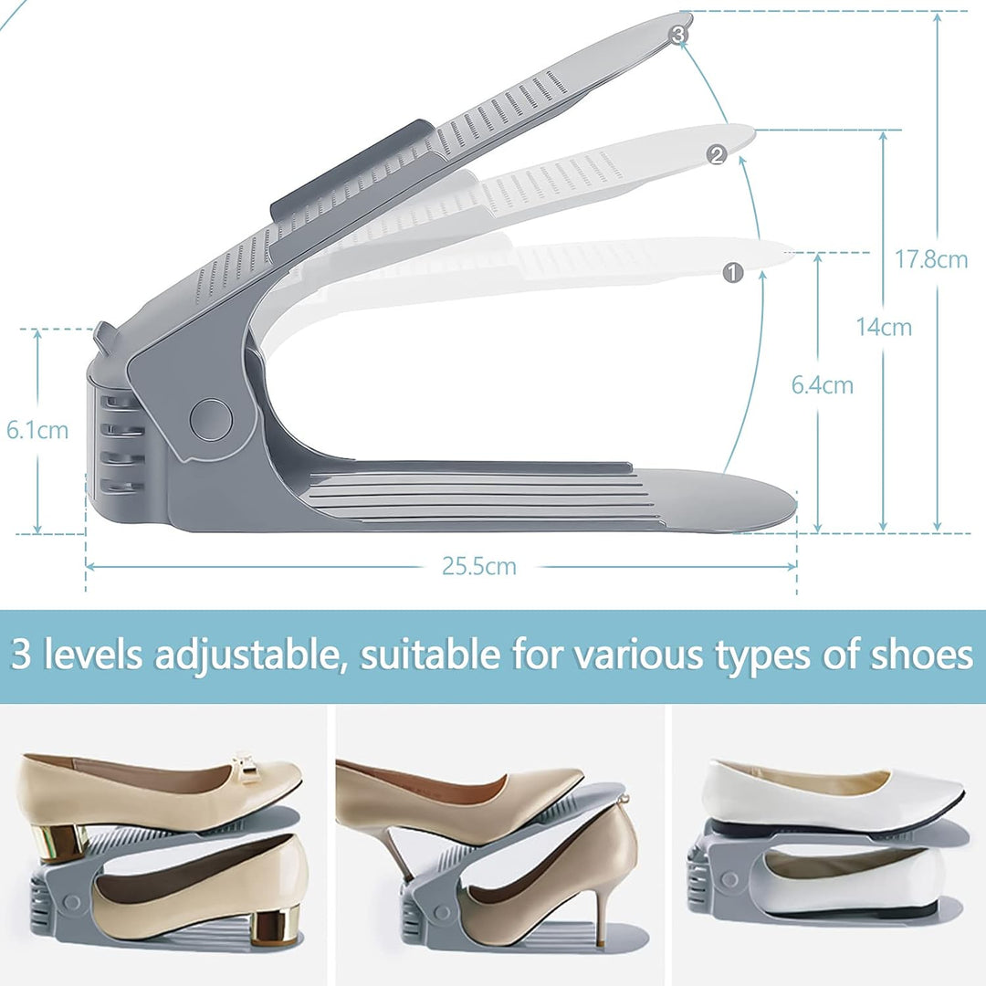 10 Stück Einstellbare Schuhregale, Schuhstapler/Schuhhalter Set, 3 höhenverstellbar, Platzsparend, r