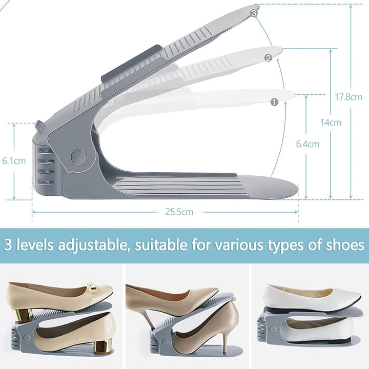 10 Stück Einstellbare Schuhregale, Schuhstapler/Schuhhalter Set, 3 höhenverstellbar, Platzsparend, r