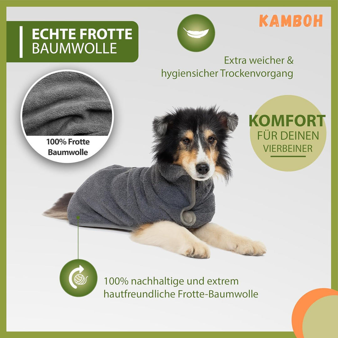 Kamboh® - Premium Hundebademantel inkl. Pfoten-Handtuch 100% Frottee-Baumwolle (Gr. L grosse Hunde 1