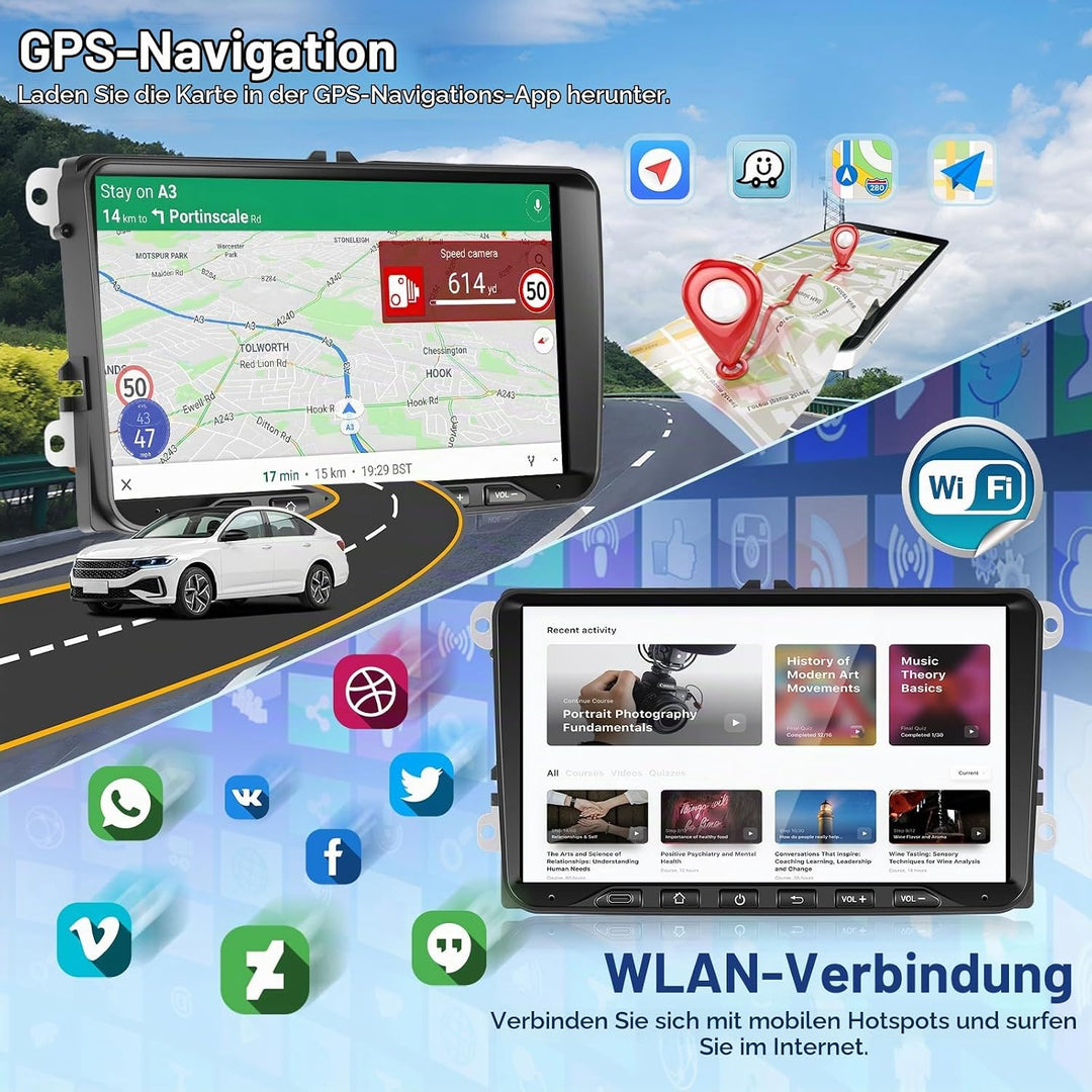 4+64G Motorsi Autoradio für VW Seat Passat Golf 5 6 Polo Skoda mit Apple Carplay Android Auto, 9-Zol