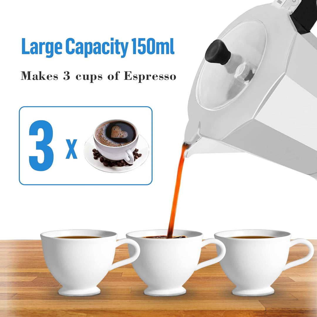 ACTIV CUISINE Espressokocher 3 Tassen aus Aluminium, Espressokanne Espresso Mokka Maker Mokkakanne i