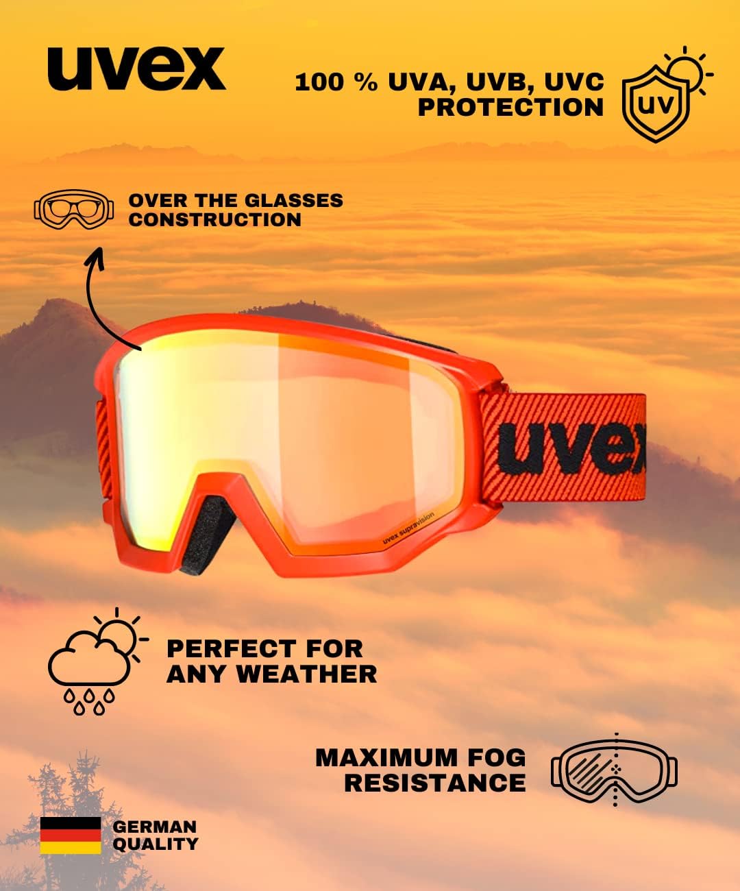 uvex Unisex Athletic Fm Skibrille (1er Pack) Einheitsgrösse fierce red/orange-orange, Einheitsgrösse