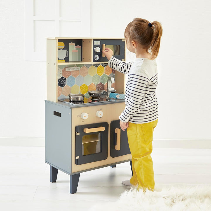 Janod - Mozaïc Big Cooker - Spielküche für Kinder - Kinderküche mit Sound und Licht - Holzküche mit