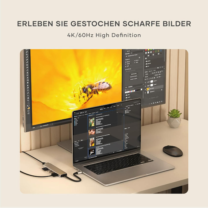 SATECHI 7-in-1 USB-C Hub Slim Plus, HDMI 4K mit 60Hz, 100W PD, 2X USB-A, Ethernet, SD/MicroSD – Für