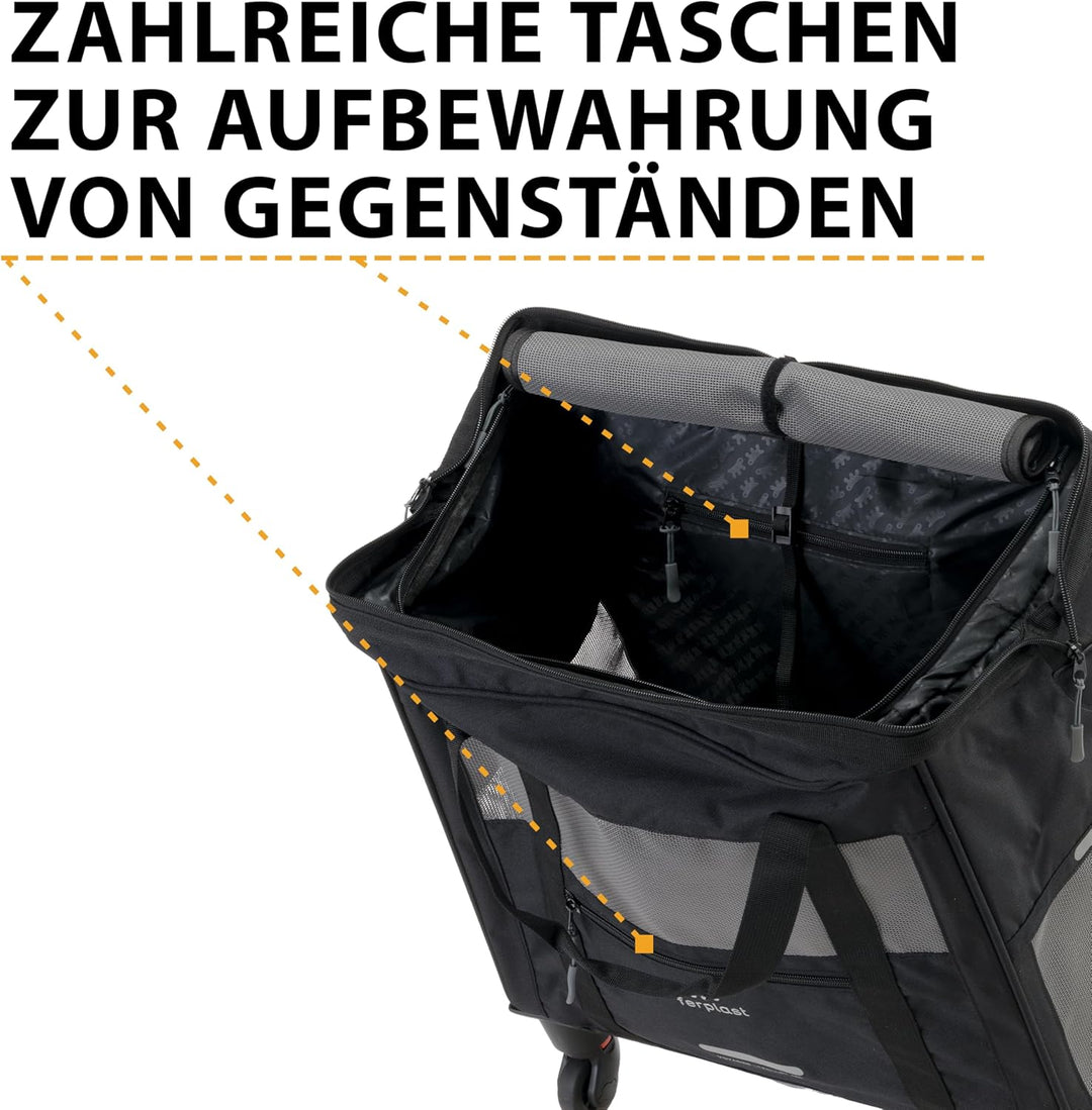 Ferplast Hundebox Voyager Trolley, Transportbox Katze, Hundetasche, ausziehbarer Griff, verstellbare