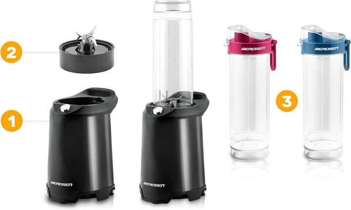 Berdsen - Becher-Mixer - Smoothie Maker To Go - mit 2 Trinkflaschen/Mixbehältern mit Deckel - für Co