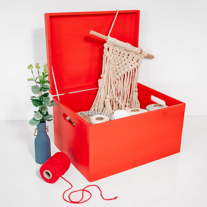 Creative Deco XXL Rot Grosse Holzkiste mit Deckel | 40x30x24 cm (+/-1cm) | Holztruhe Erinnerungsbox