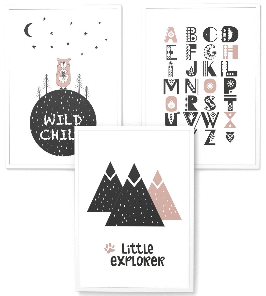 Papierschmiede® Kinderbilder 3er Set, A3 gerahmt in Holzrahmen (weiss), Geschenk für Jungen &amp; Mädche