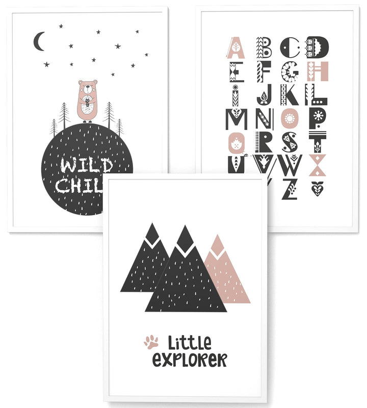 Papierschmiede® Kinderbilder 3er Set, A3 gerahmt in Holzrahmen (weiss), Geschenk für Jungen &amp; Mädche