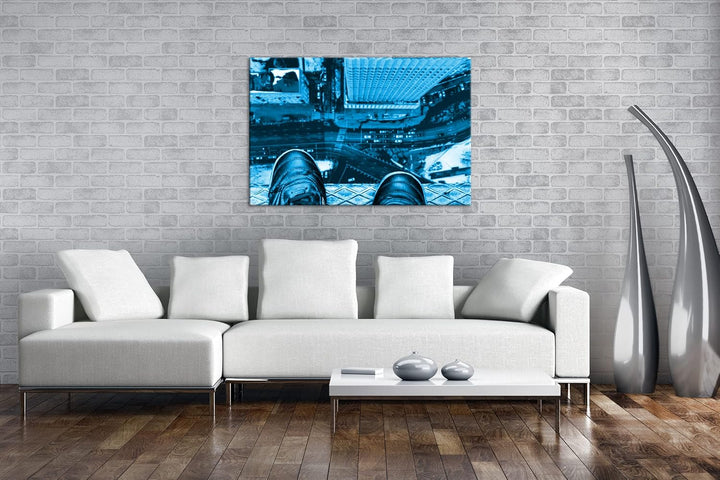 von den Dächern der Stadt Format: 80x60 Effekt: Monocrome Blau als Leinwand, Motiv fertig gerahmt au